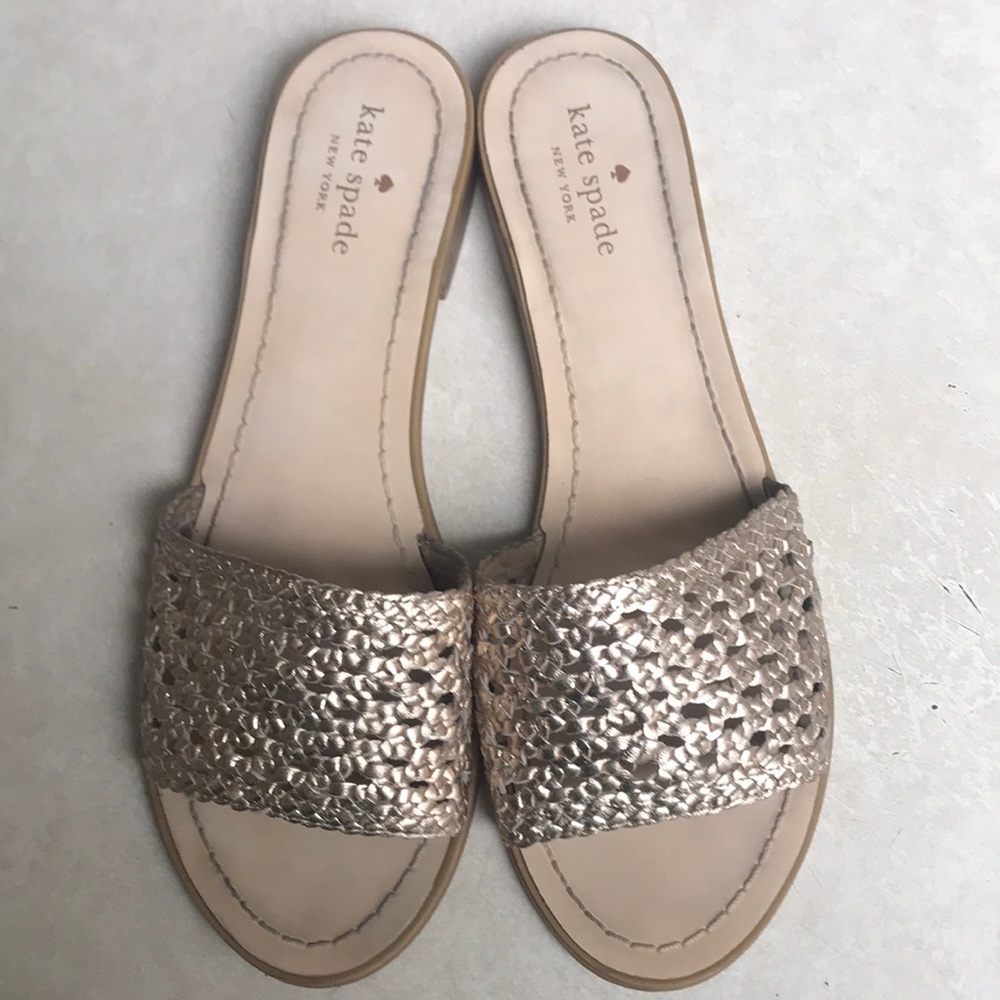 Kate Spade Berlin Gold Woven Slide Sandals